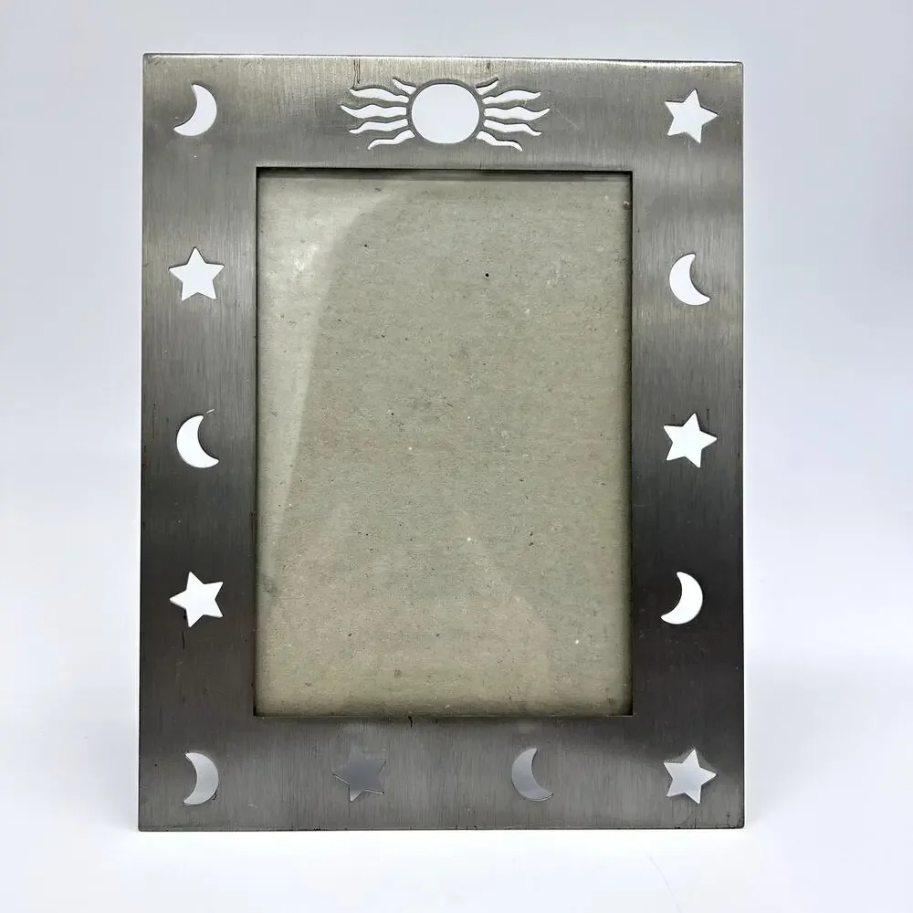 Vintage Moon Sun Photo Frame Navy Silver Tone Celestial Boho Picture Home Decor